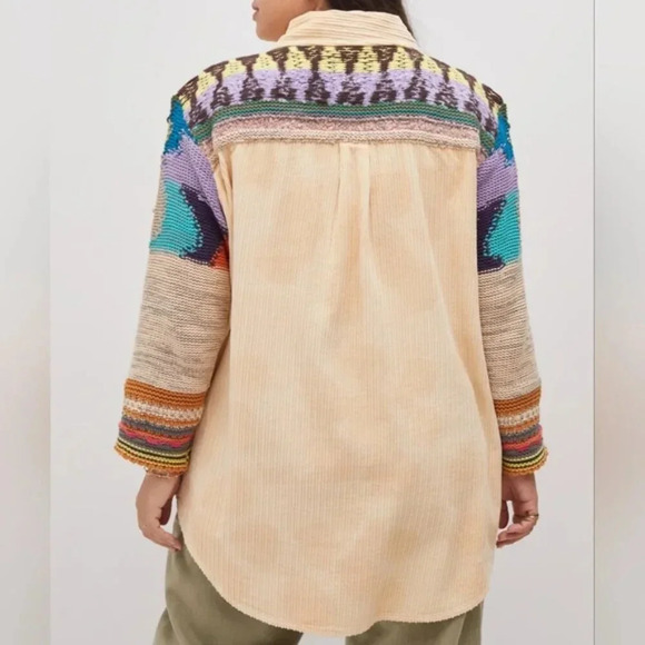 Anthropologie Pilcro Easygoing Shirt Boho Corduroy Knit Women’s Jacket Cream S. - Picture 6 of 16